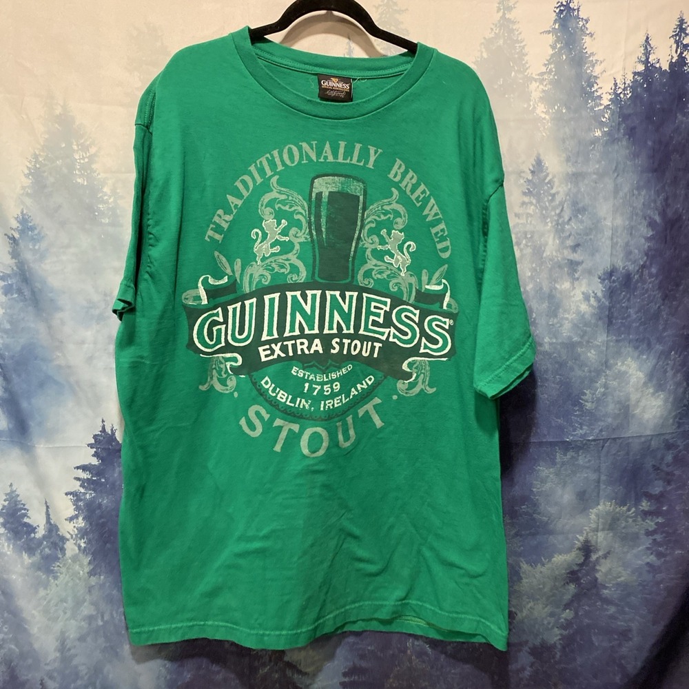Guinness Extra Stout T-Shirt Men's 2XL Green Graphic Print Logo Short Sleeves